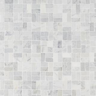 Countryside Interlocking Carrara 11.81 in. x 11.81 in. Natural Marble Floor and Wall Mosaic Tile ... | The Home Depot