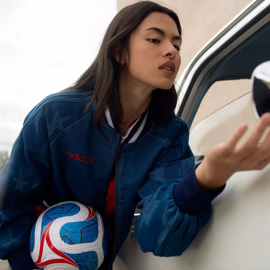 adidas Originals Women's Denim Graphic Varsity Bomber Jacket | DICK'S Sporting Goods