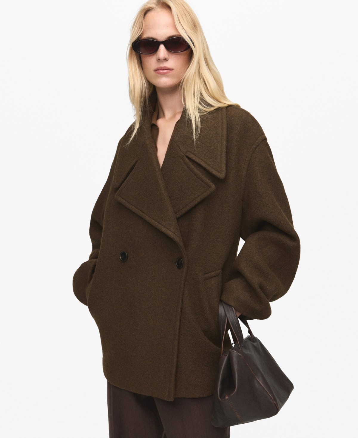 Mango Women's Maxi Lapels Oversized Wool Coat - Khaki | Macy's