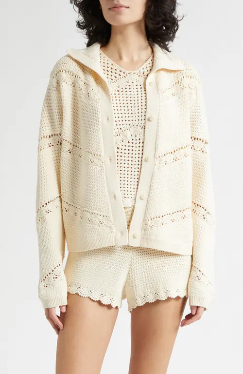 POSSE Dylan Crochet Cardigan in Pearl at Nordstrom, Size Large | Nordstrom