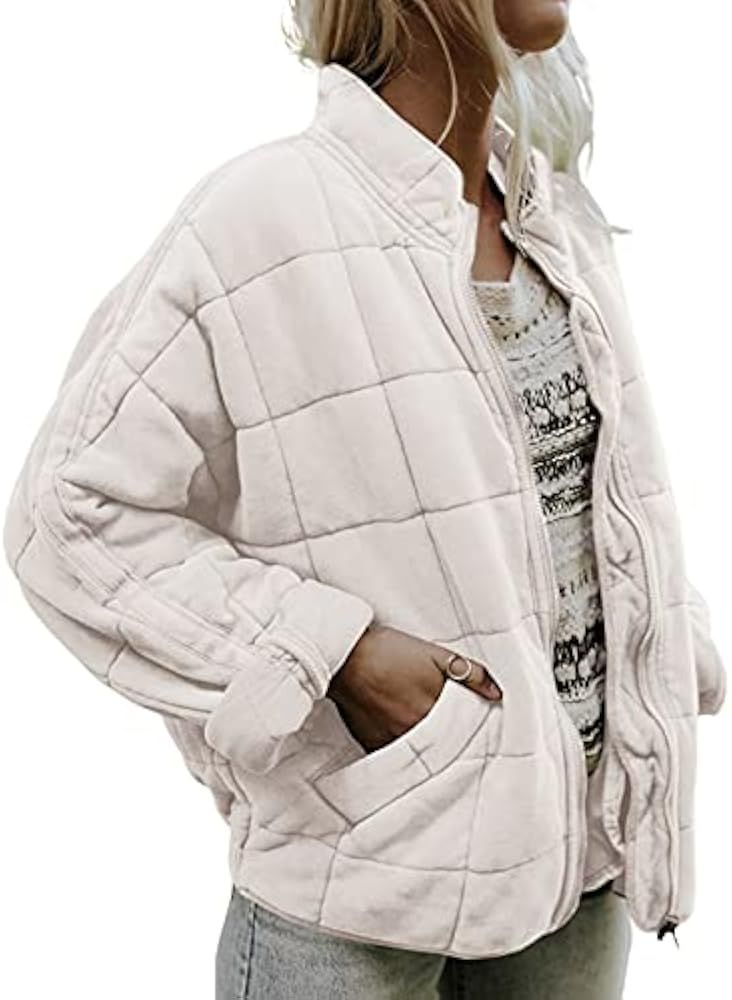 Women´s Dolman Lightweight Quilted Jacket Fashion Long Sleeve Loose Drop Shoulder Zipper Dolman Wint | Amazon (US)