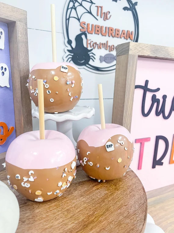 Pink Fake Candy Halloween Apples - Candy Apples - Faux Caramel apple- Fake Candy Apples - Candy A... | Etsy (US)