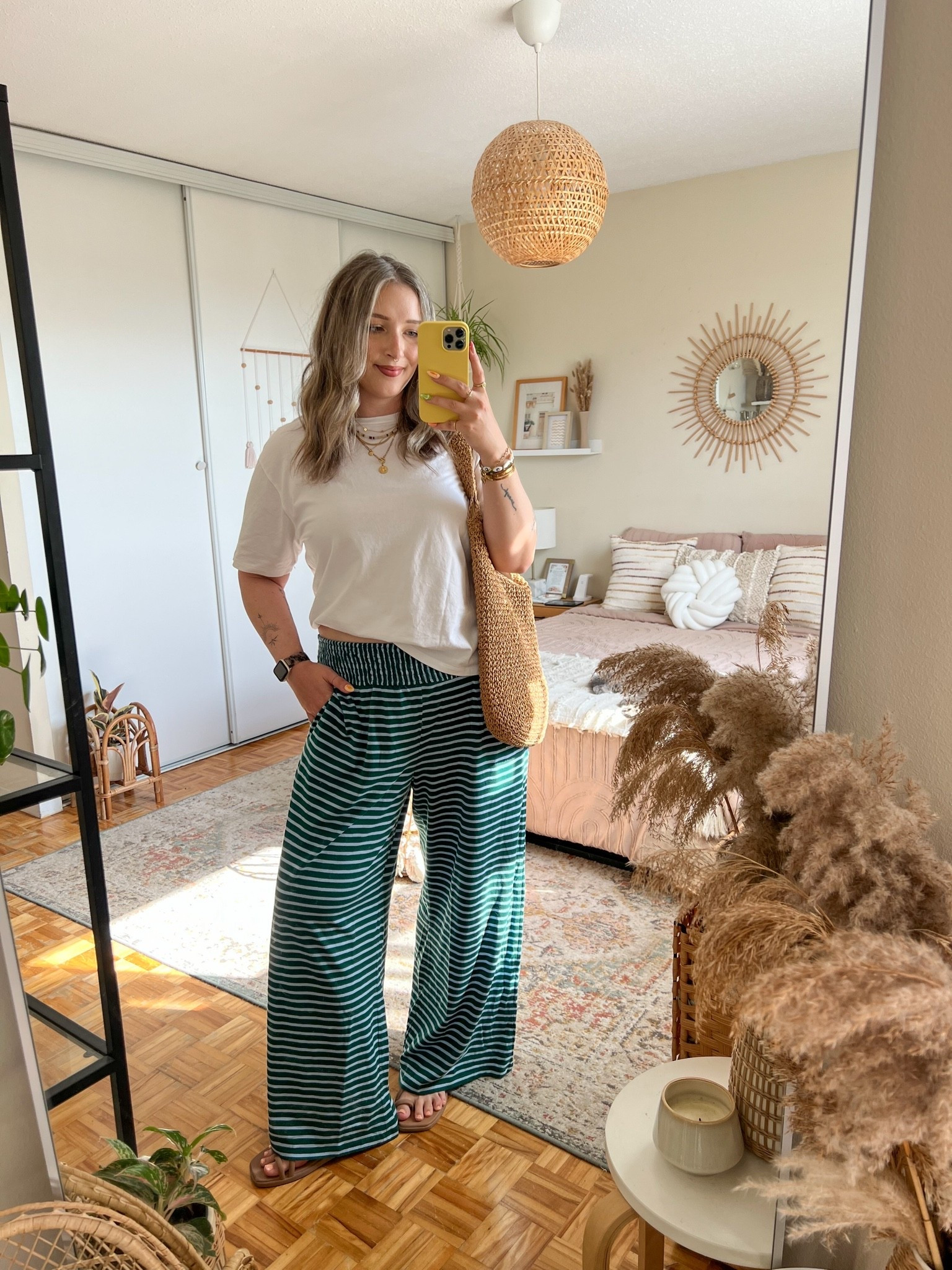 Comfy summer ootd! Wearing my usual size L in the fun striped pants. Linked this year’s version of my white tee. I’m a 9.5-10 shoe and wear a 10 in the Crocs sandals (Canadian crocs link under “similar products”)

#LTKsummer #LTKmidsize #LTKstyletip