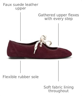 DOEYG Suede Ballet Flats Shoes for Women Lace up Ballerinas Round Toe Mary Jane Flats Dressy Casual Comfortable Cute Shoes | Amazon (US)
