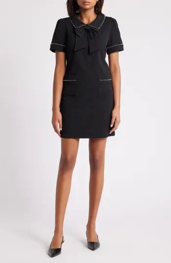 Imitation Pearl Trim Stretch Jacquard Shift Dress | Nordstrom