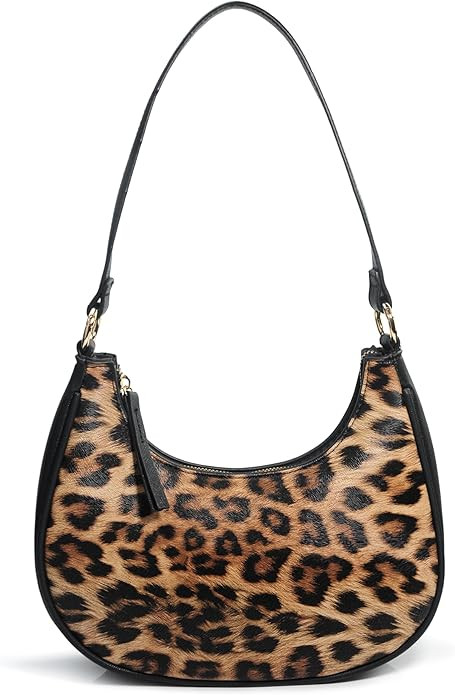 Crescent Shoulder Bag for Women Leopard Print Vegan Leather Crossbody with Chain Strap Underarm P... | Amazon (US)