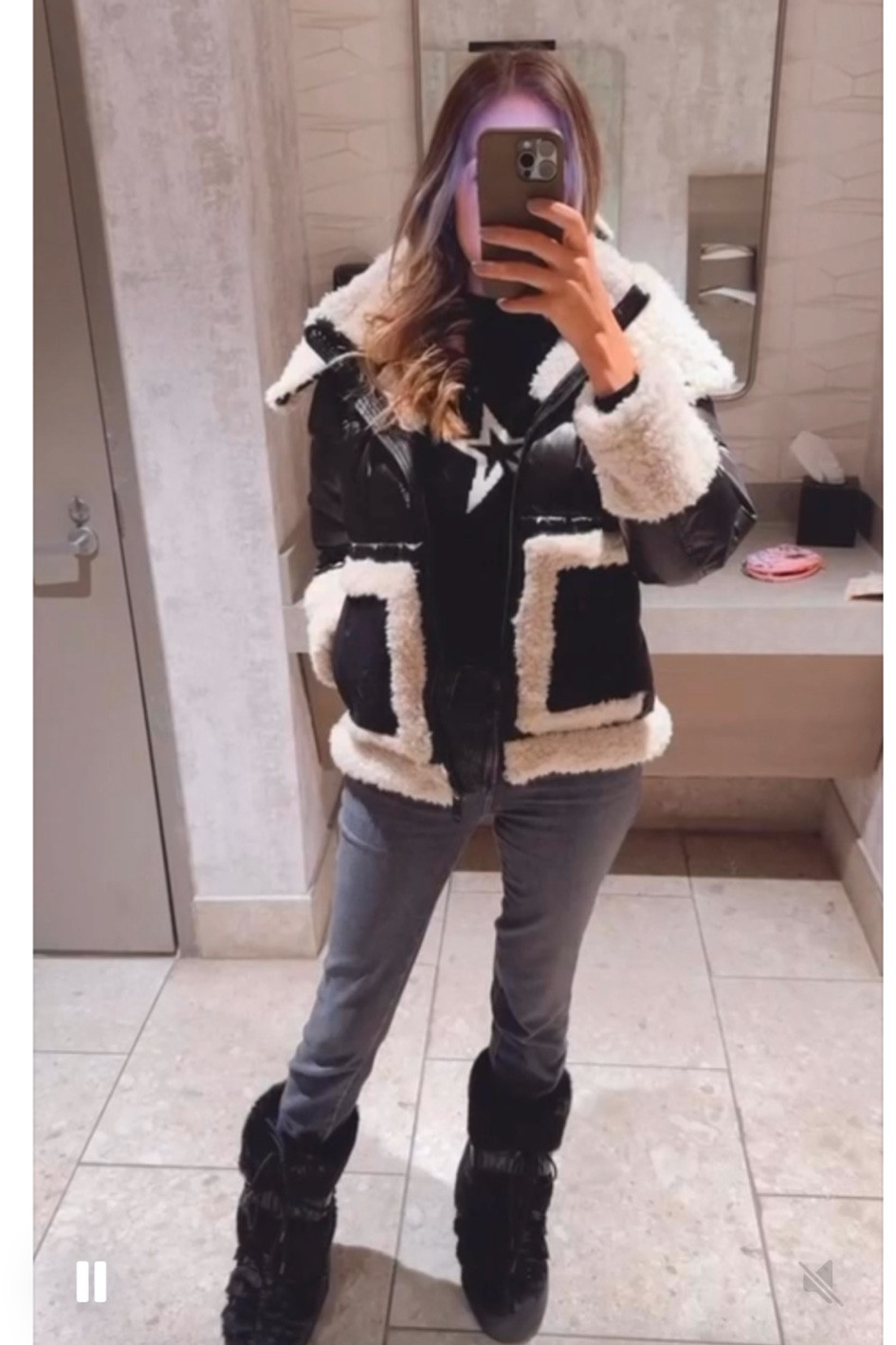 Shearling puffer jacket is on major sale 
This is the jacket I wore in Aspen last year 
Runs tts, wearing a size small

#LTKSeasonal #LTKTravel #LTKCyberWeek