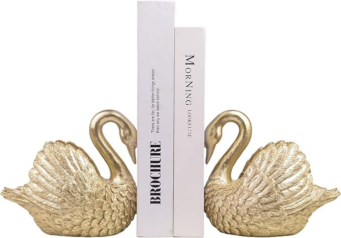 Swan Decorative Bookends,Resin Book Ends for Shelves,Unique Gold Book Holders,Heavy Duty Swan Dec... | Amazon (US)