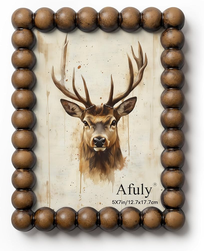 Afuly 5x7 Picture Frame Rustic Dark Brown Vintage Wood Beaded Home Decor Antique Retro Photo Disp... | Amazon (US)