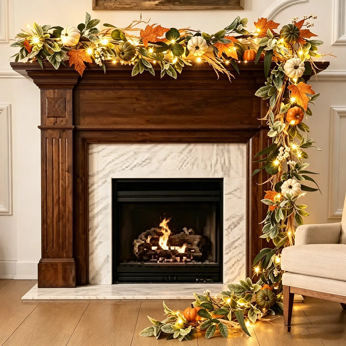 6FT Thanksgiving Fall Garland with 10 Warm LED Lights – Pumpkin & Eucalyptus Leaf Garland for M... | Wayfair North America