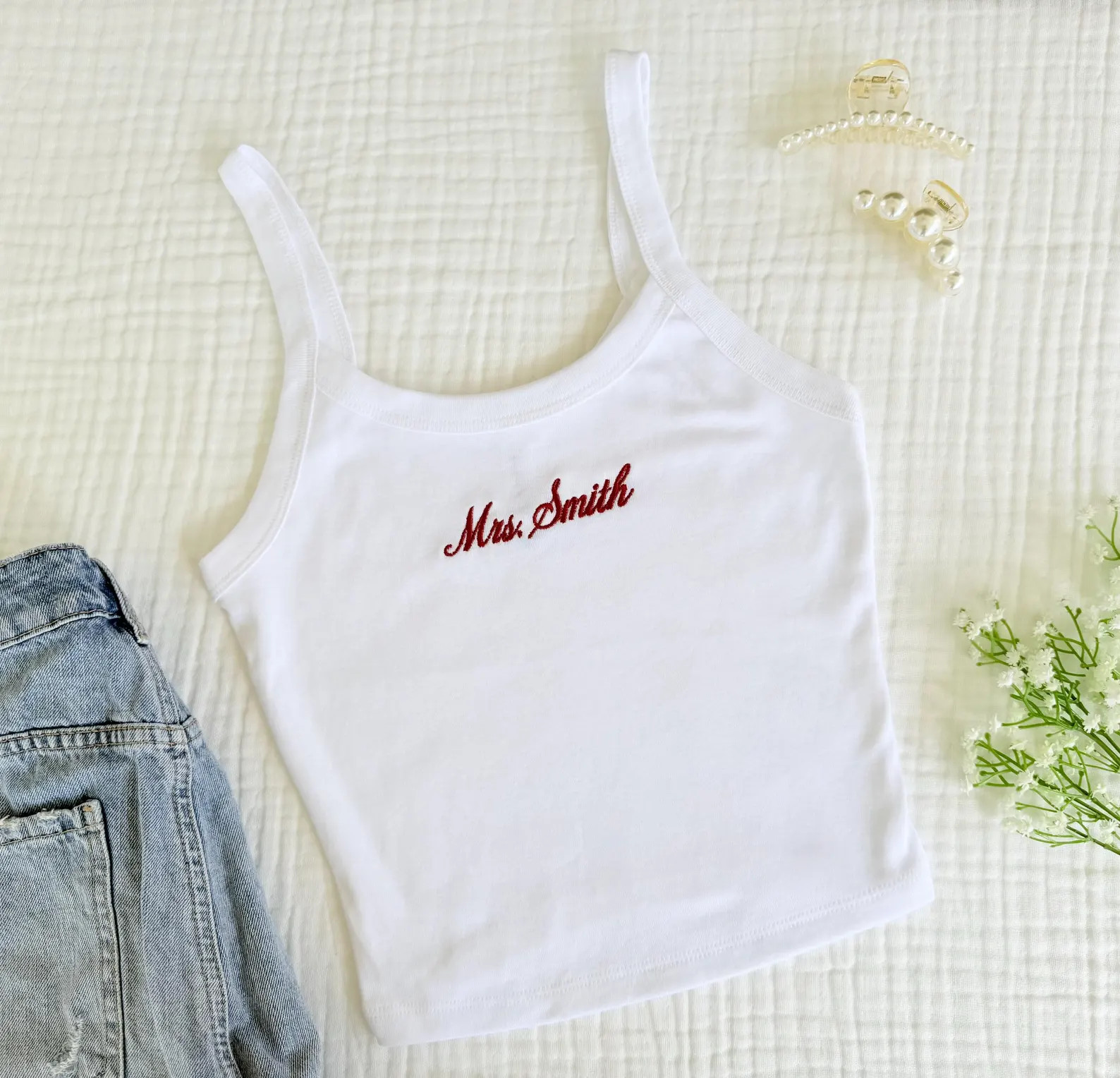 Custom Bride Tank, Future Mrs. Tank Top, Bridal Tank, Mrs. Tank, Embroidered Spaghetti Strap Tank... | Etsy (US)