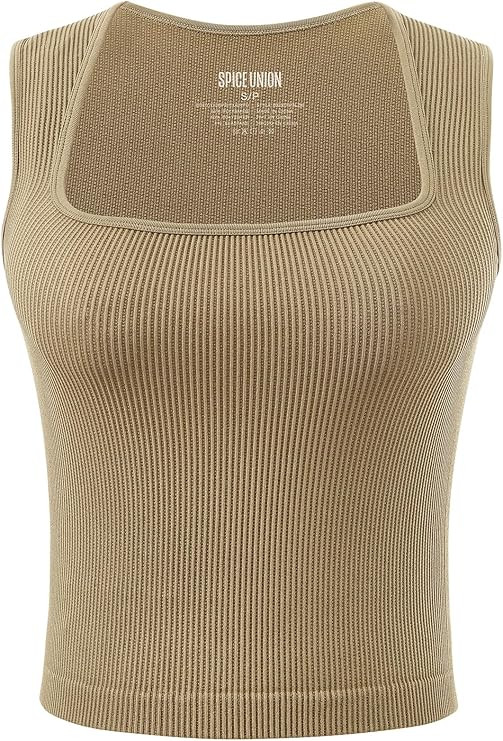 Women's Sleeveless Tank Tops with Square Neck Ribbed Trendy Cute Women Crop Tops | Amazon (US)