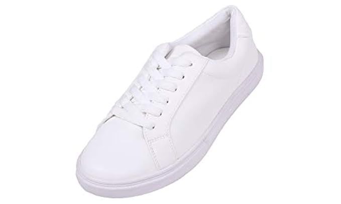 Feversole Women's Featured PU Leather Lace-Up Sneaker | Amazon (US)