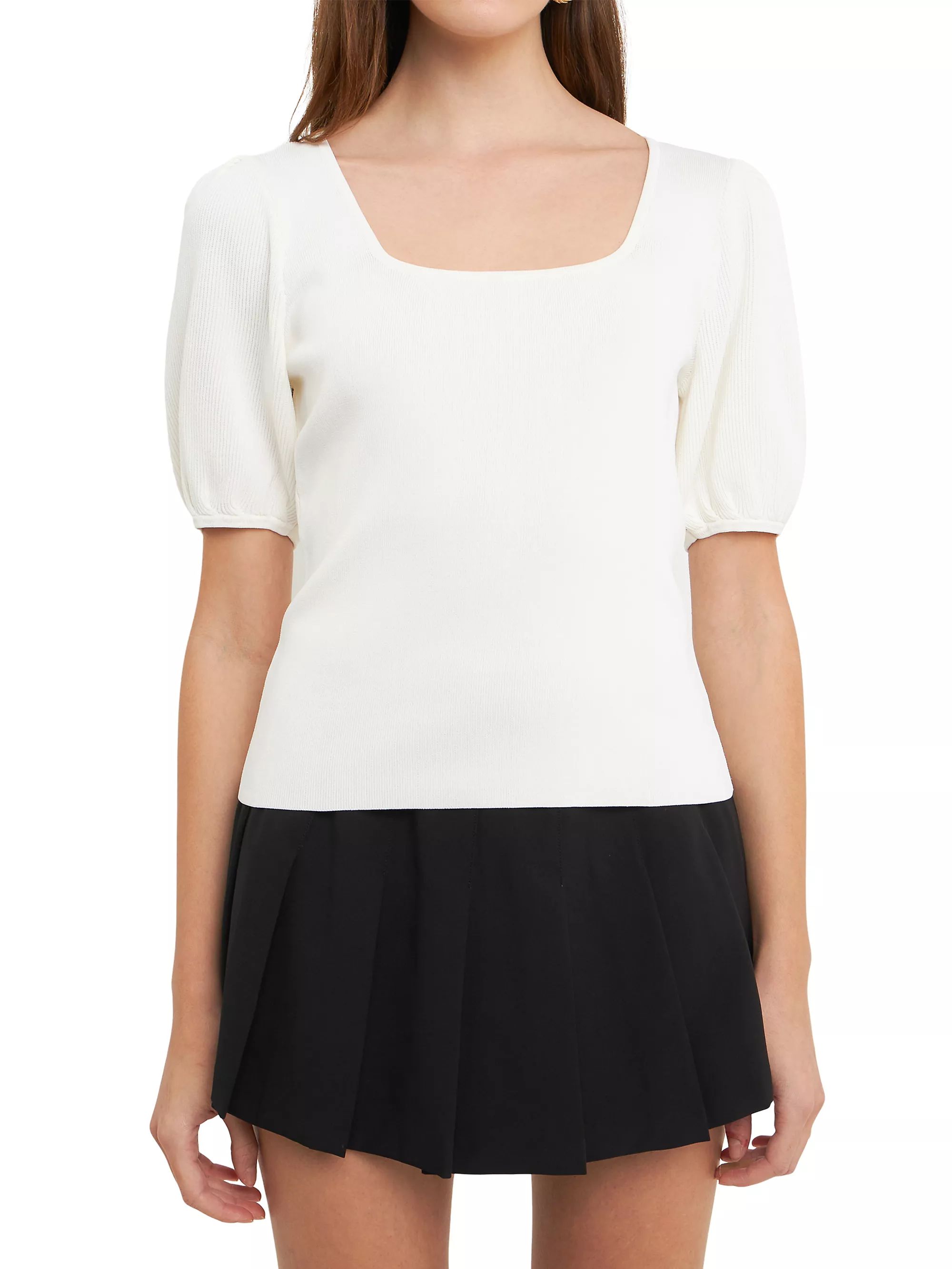 Knit Square Neck Puff Top | Saks Fifth Avenue