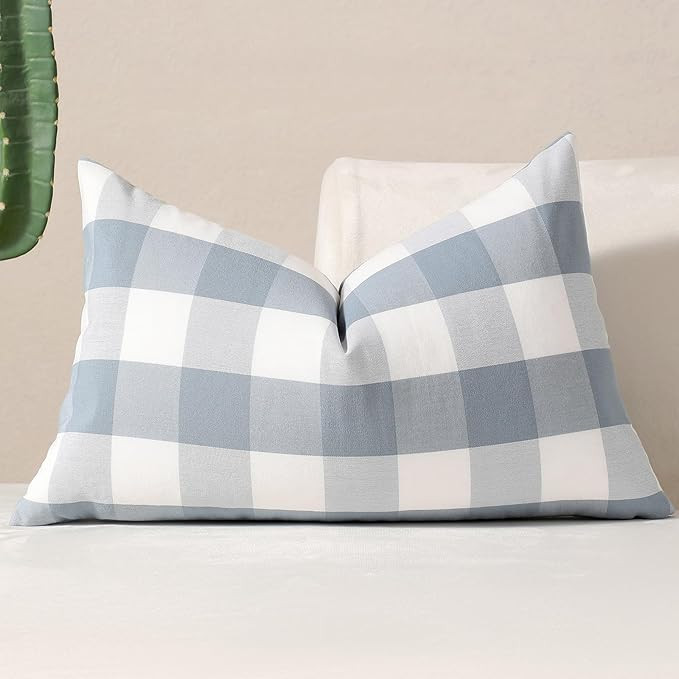 Blue Buffalo Check Plaid Decorative Throw Pillow Covers 12x20 Inch Farmhouse Gingham Lumbar Cushi... | Amazon (US)