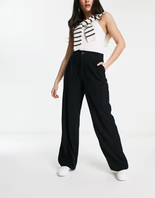 Stradivarius wide leg relaxed dad pant in black | ASOS (Global)