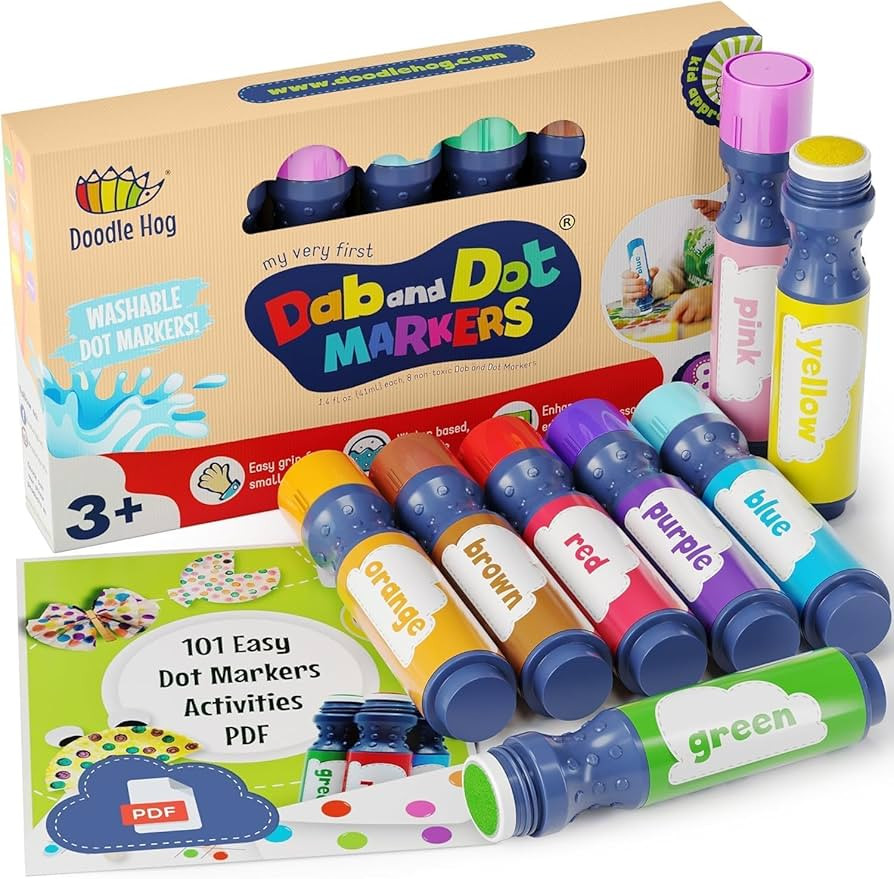 DOODLE HOG Washable Dot Markers for Toddlers Kids Preschool | 8 Colors Bingo Markers | Non Toxic ... | Amazon (US)