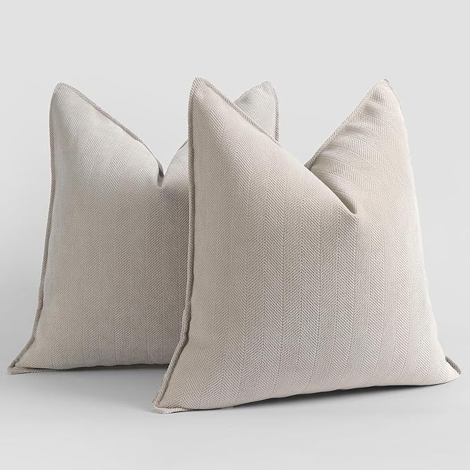 Hckot Beige Christmas Pillow Covers 18x18 Set of 2 Chenille Throw Pillows Covers Farmhouse Decora... | Amazon (US)