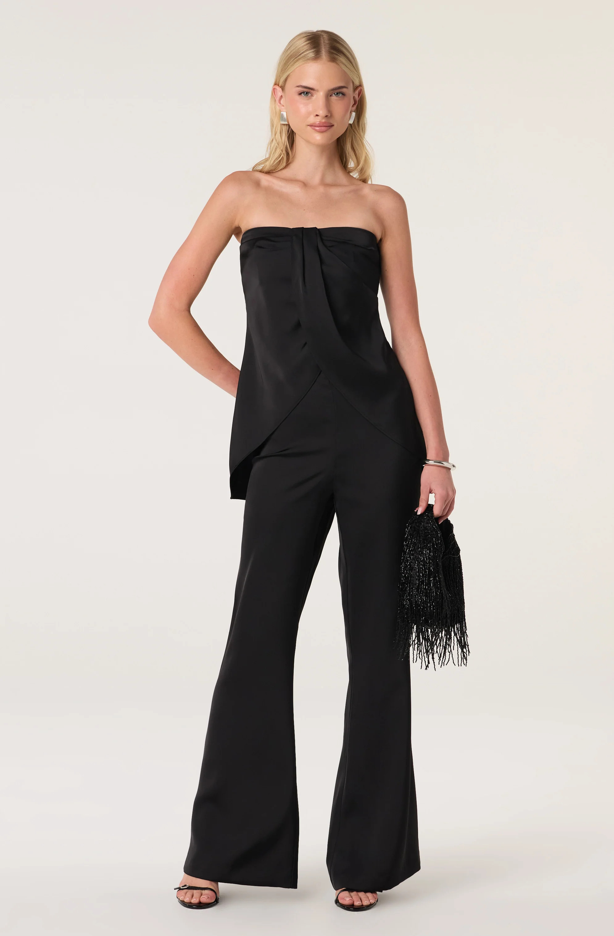 ASTR the Label | Keona Satin High-Rise Flared Pants in Black |  Size M | ASTR The Label (US)