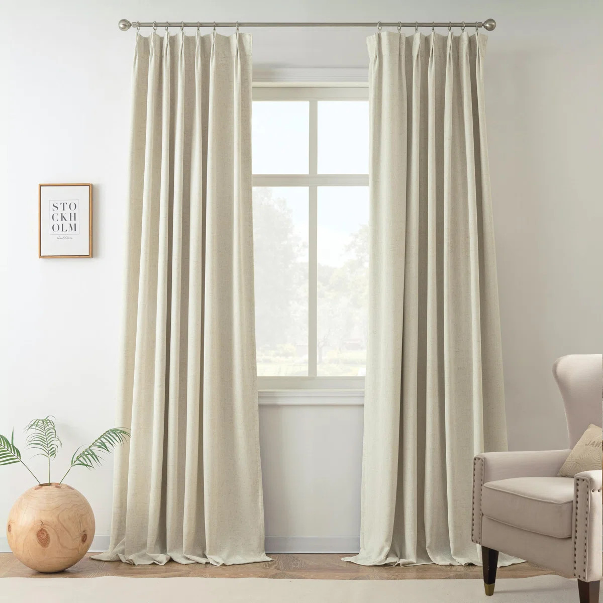 Pinch Pleat 100% Blackout Natural Linen Curtains 2 Layers Farmhouse Thermal Insulated 2 Panels (S... | Wayfair North America