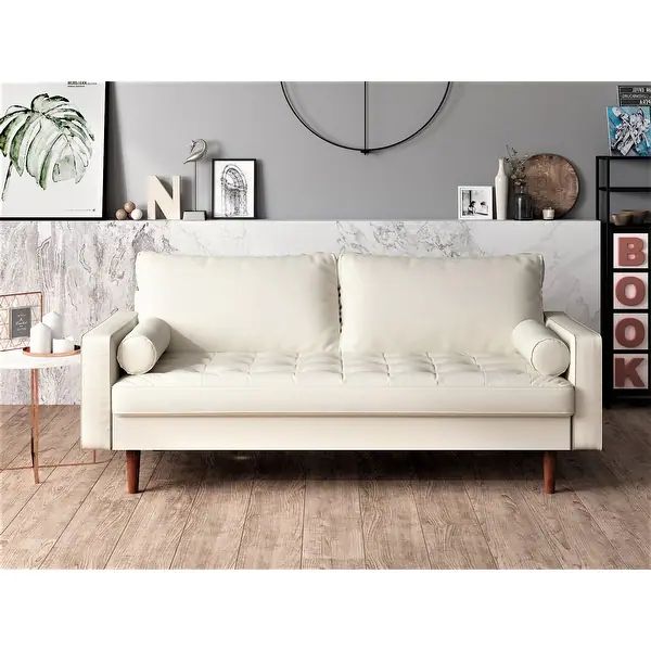 Wilson Faux Leather Mid-century Modern Loveseat - White | Bed Bath & Beyond