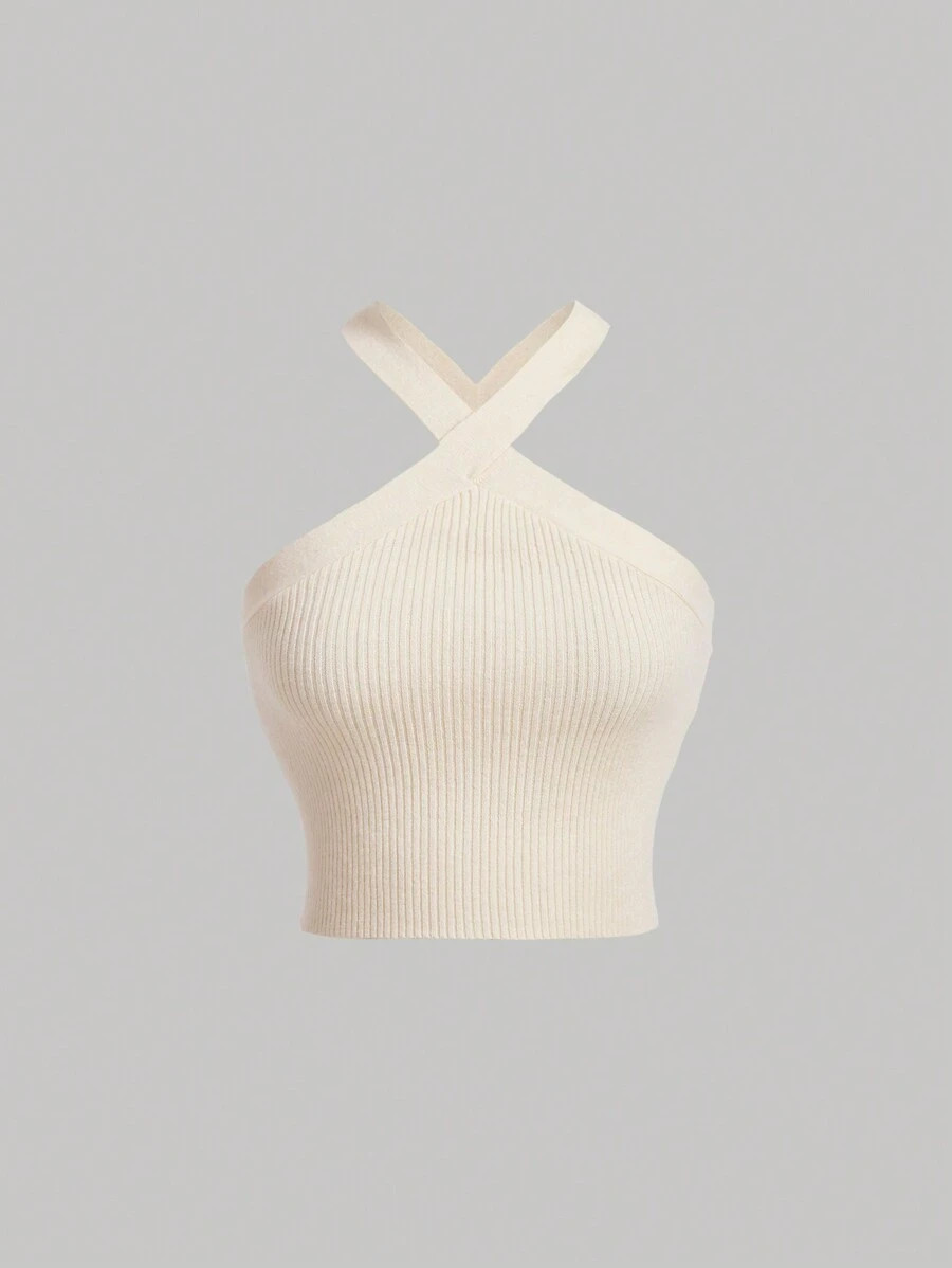 SHEIN MOD Solid Halter Knit Top | SHEIN