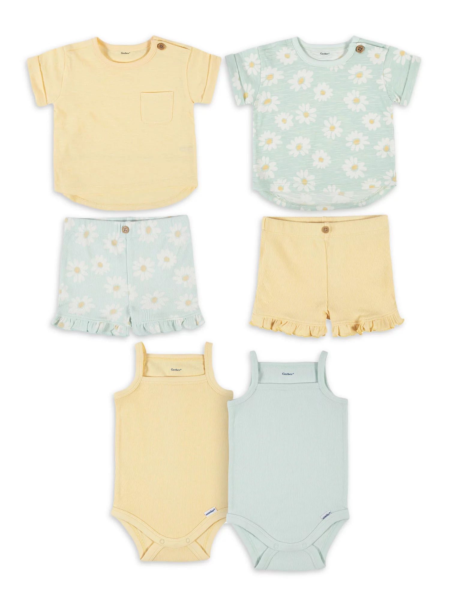 Modern Moments By Gerber Baby Girl Short Sleeve T-Shirts, Shorts & Sleeveless Bodysuits, 6-Piece ... | Walmart (US)