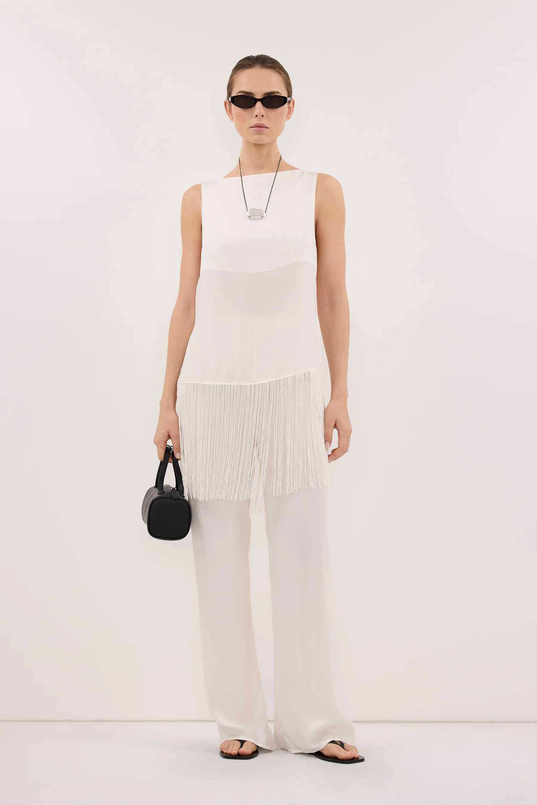 FIORA WHITE CUPRO FRINGE TOP | DISSH