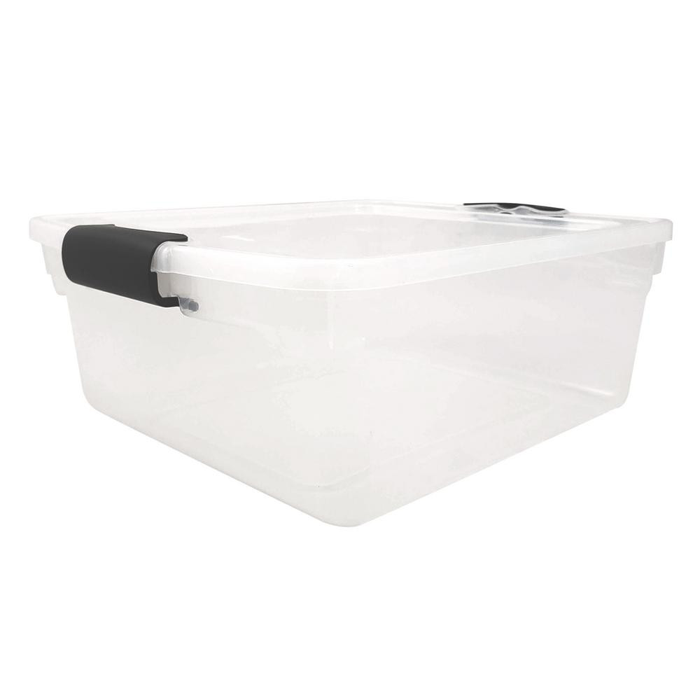 HOMZ 15.5-Qt. Latching Clear Storage Container with Gray Handles (4-Pack), Clear with Gray Handles | The Home Depot