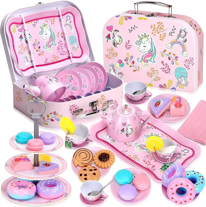 Auney Tea Set Toys for Girls 36pcs, Tin Unicorn Tea Party Set Toy Pretend Play Gifts for Little G... | Amazon (US)