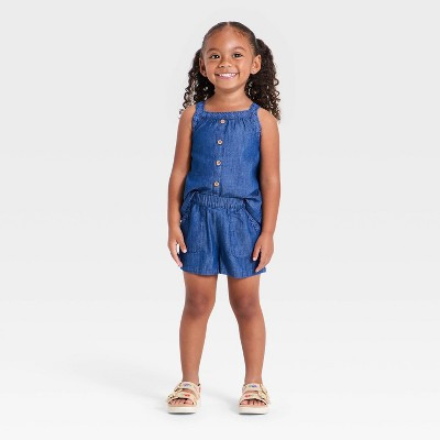 Toddler Girls' 2pc Denim Woven Tank Top and Shorts Set - Cat & Jack™ Medium Wash 18M | Target