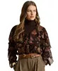 Lauren Ralph Lauren Petite Floral Ruffle-Trim Chiffon V-Neck Blouse - Brown Multi | Macy's