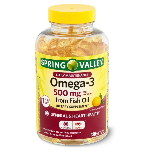 Spring Valley Daily Maintenance Omega-3 from Fish Oil Dietary Supplement, 500 mg, 180 count - Wal... | Walmart (US)