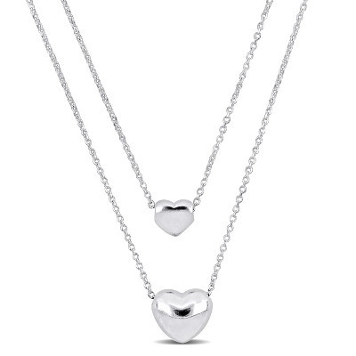 EVERLY JEWELRY | Sterling Silver Two Heart Double Strand Charm Necklace - 18" & 16" inch | Target