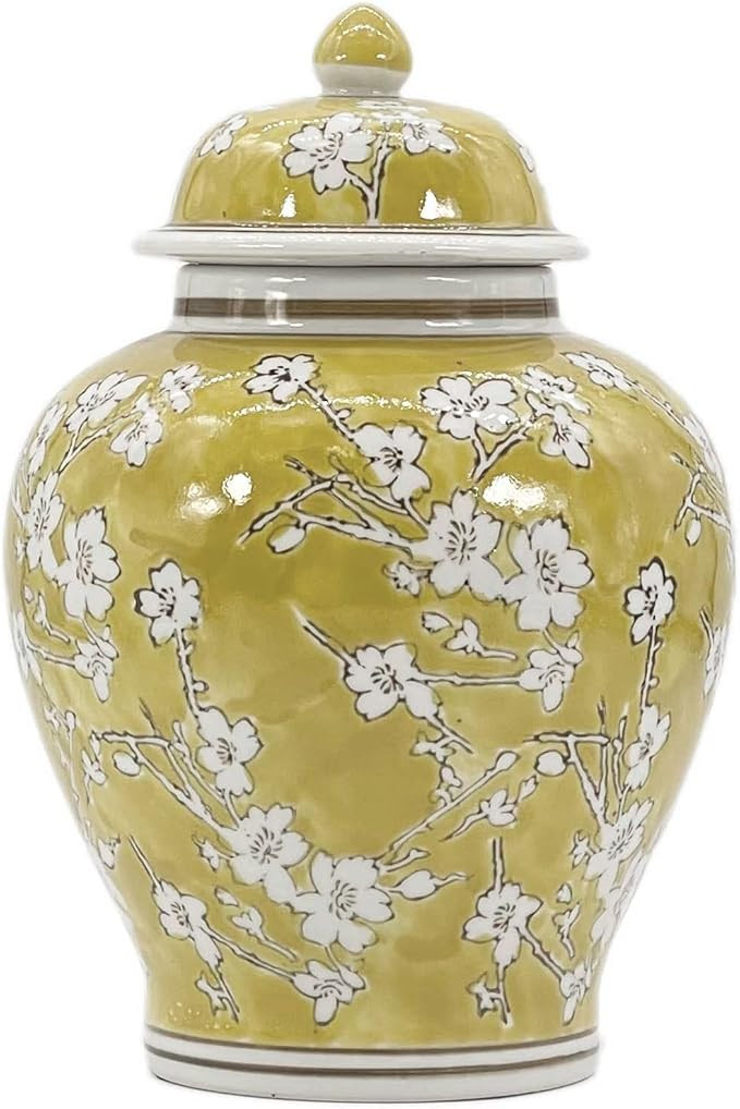 Galt International Yellow and White Floral Chinoiserie Jar 12" w/Lid - Ginger Jar, Tea Storage, D... | Amazon (US)