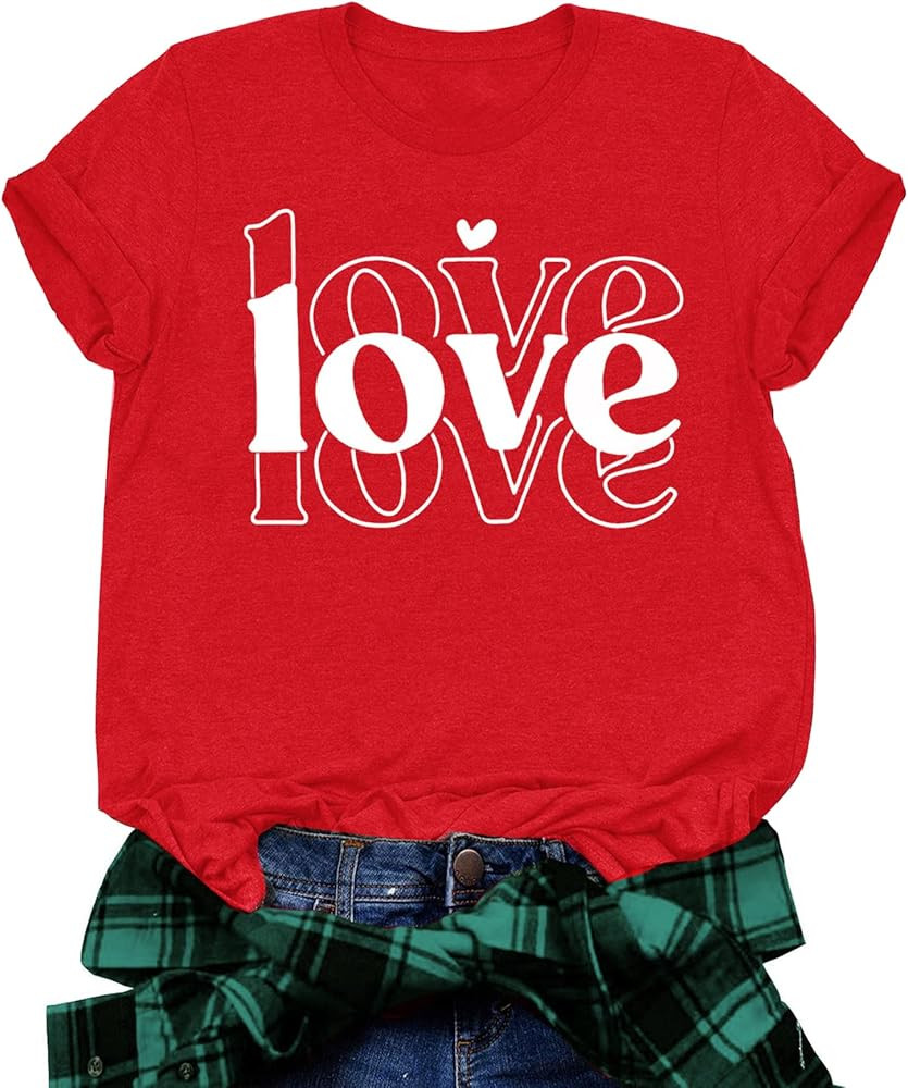 Womens Valentine's Day Graphic Tees Short Sleeve Love Heart Tshirts Cute Valentine Gift for Her | Amazon (US)