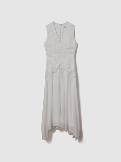 Reiss Ivory Saffy Ruched Bodycon Midi Dress | Reiss US