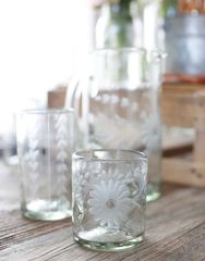 Etched Short Glass - Clear Flower | The Little Market