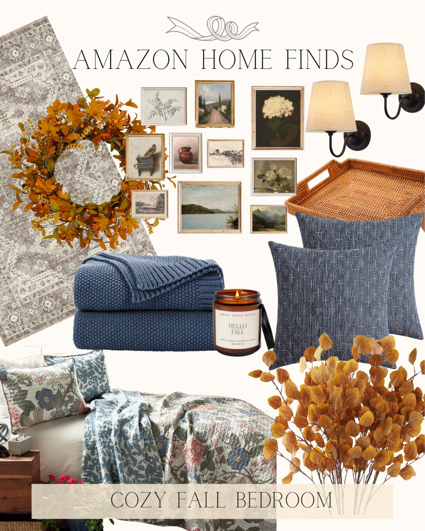 Amazon home finds, Amazon fall decor, cozy fall bedroom, amazon bedroom, home decor, fall home decor, bedroom sconces, fall faux stems, vintage rugs #ltkfinds 

#LTKfindsunder100 #LTKhome #LTKSeasonal