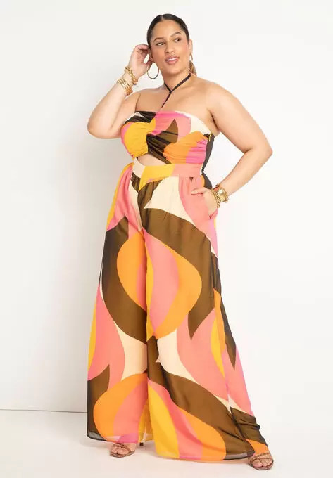 Halter Neckline Wide Leg Jumpsuit | Eloquii