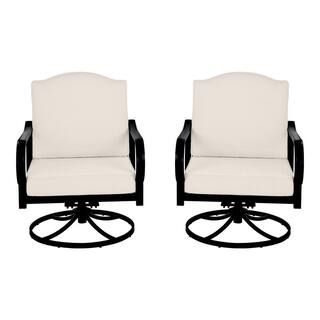 Laurel Oaks Black Steel Outdoor Patio Lounge Chair with CushionGuard Almond Tan Cushions (2-Pack) | The Home Depot