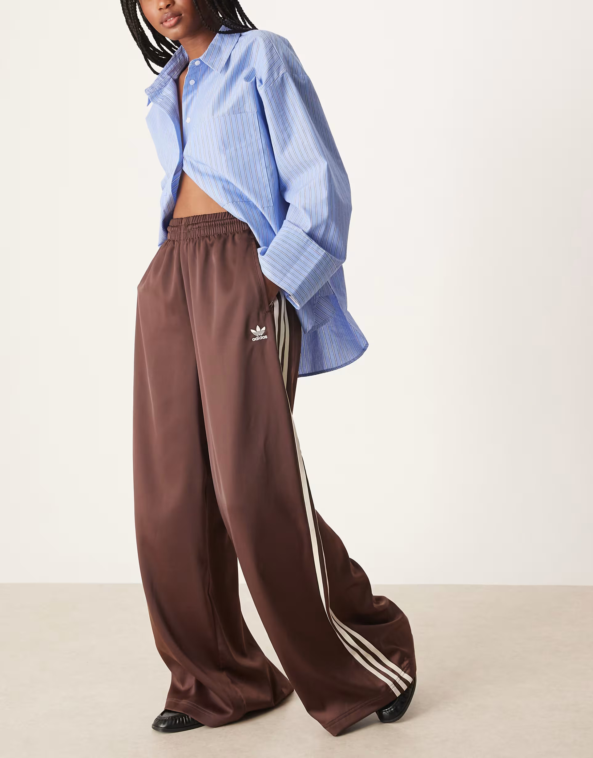 adidas Originals wide leg satin joggers in brown   | ASOS | ASOS (Global)