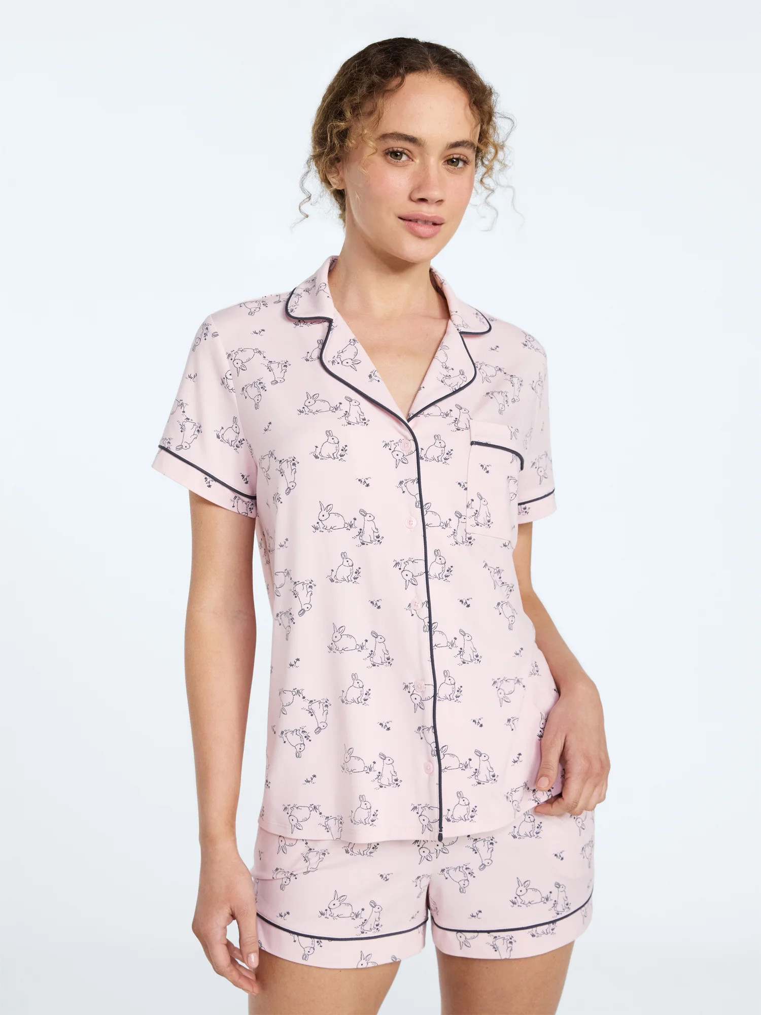 Joyspun Women’s Mother-Daughter Notch Collar Top and Shorty Shorts Family Matching Pajama Set, ... | Walmart (US)