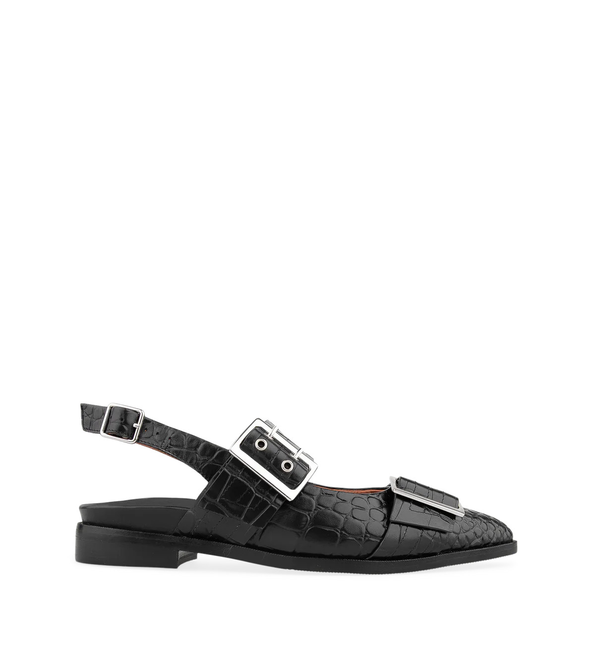 Skimmer Black Croc Emboss Leather Flats | Bared Footwear | Bared Footwear