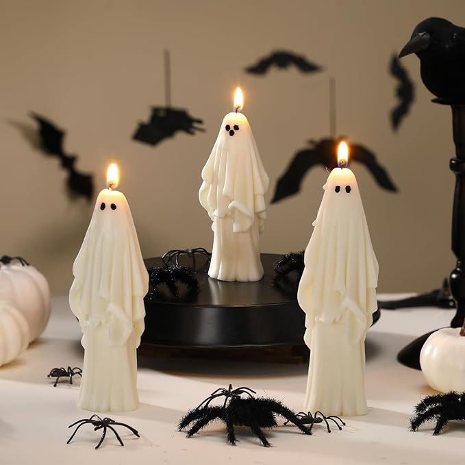 Nuanchu 3 Pcs Halloween Ghost Decor Ghost Candles Gothic Decoration Indoor Gift for Mantel Hallow... | Amazon (US)