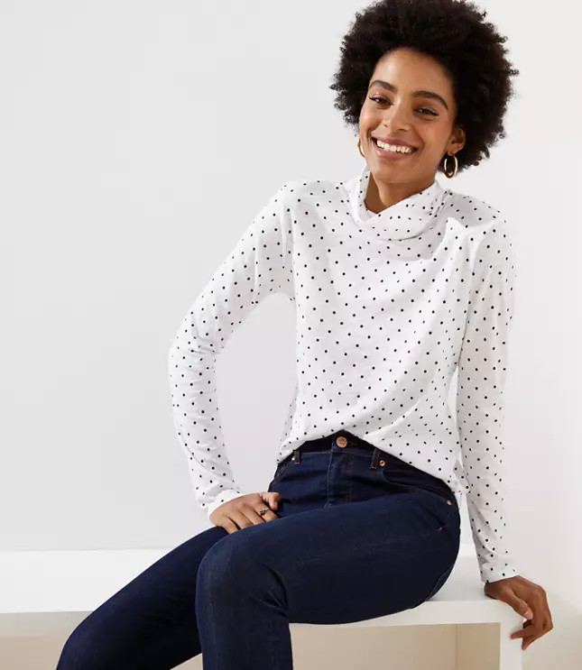 Dotted Shirttail Turtleneck | LOFT