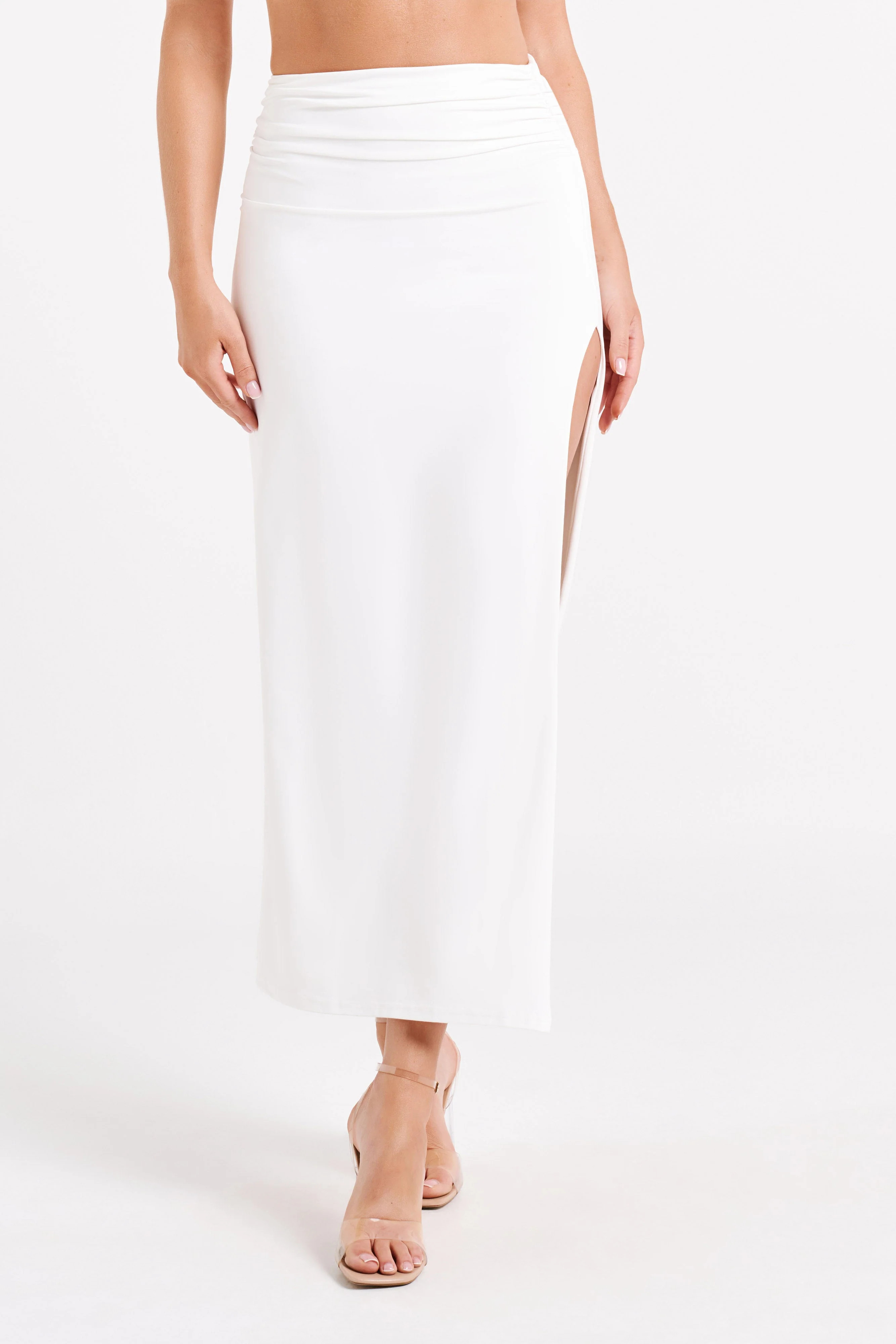 Emma Recycled Nylon Maxi Skirt - White | MESHKI US