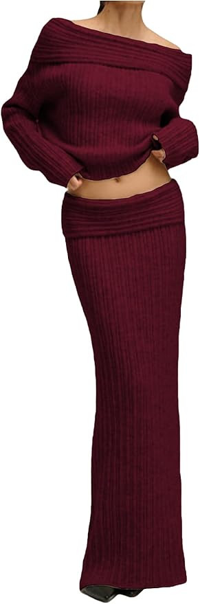 Unybwonn Skirt Sets Women 2 Piece Outfits off the Shoulder Sweater and Knitted Skinny Maxi Skirts... | Amazon (US)