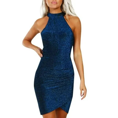 Women's Elegant Sleeveless Sparkly Off Shoulder Solid Bodycon Evening Party Mini Dress | Walmart (US)