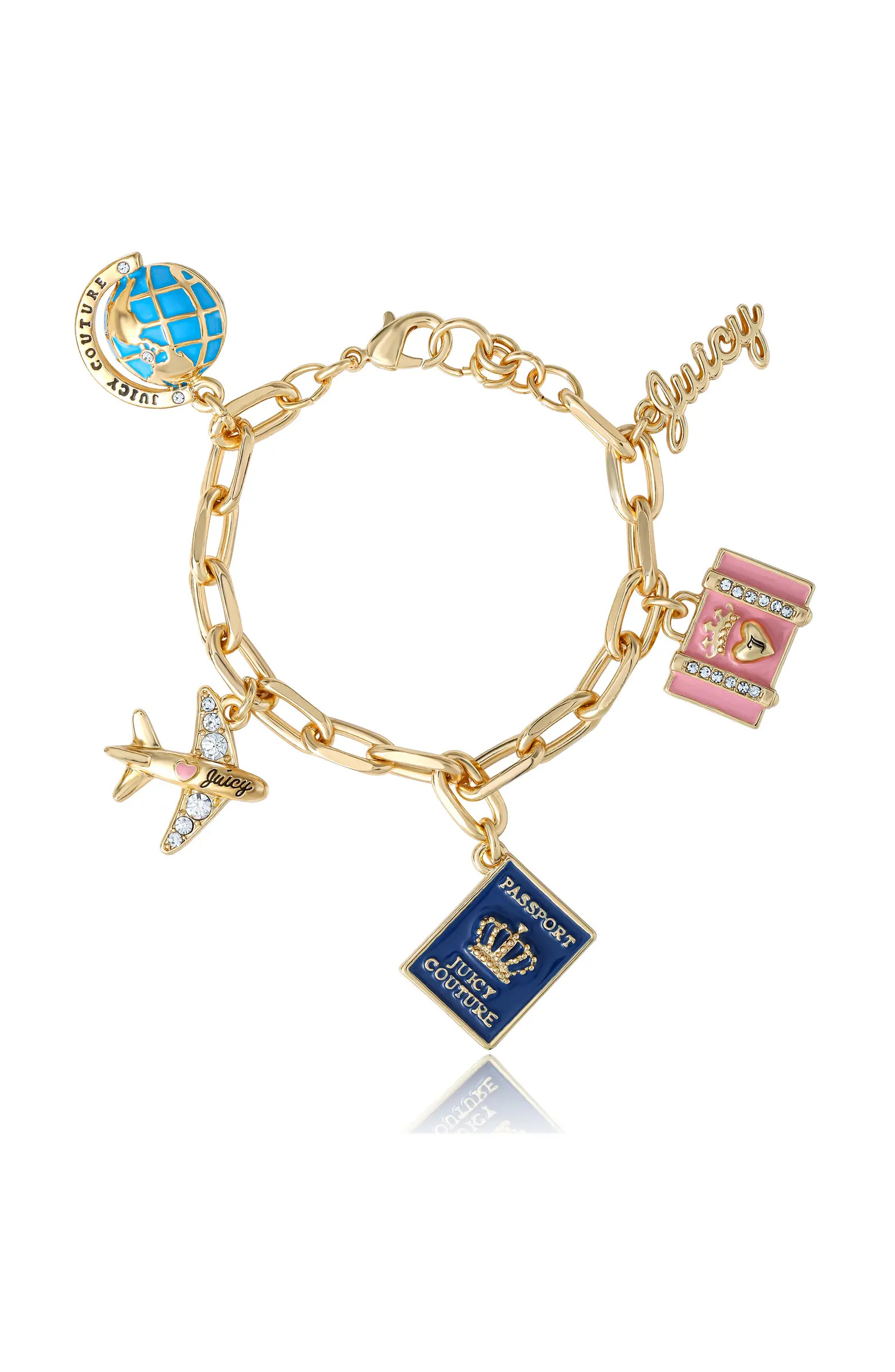 Travel Icons Charm Bracelet, Gold-Tone with Blue & Pink Enamel | Nordstrom
